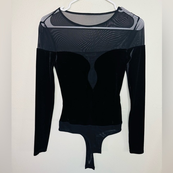 bcbgmaxazria velvet and mesh black bodysuit - Picture 9 of 9